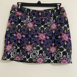 Tranquility Women’s Patterned Mini Skirt in Black, Purple & Pink